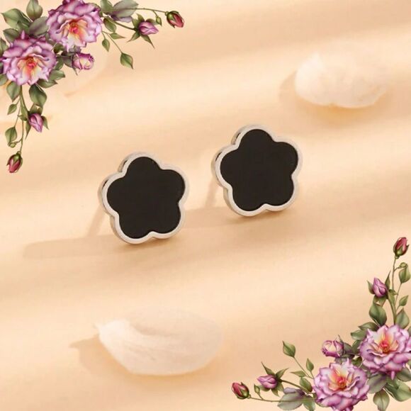 Five Petals Flower Minimalist Stainless Steel Earring - Picture 1 of 7
